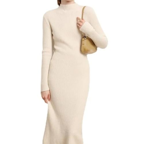 Women's Wool Mid Length Half High Collar Waist Knitted Warm Wrap Hip One Step Dress for Fall Winter
