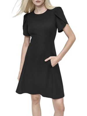 Womens Tulip Sleeve Fit & Flare Mini Dress