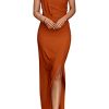 Women's Summer One Shoulder Long Formal Dresses Sleeveless Ruched Bodycon Wedding Guest Slit Maxi Dress