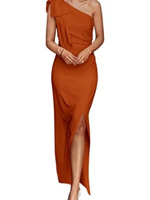 Women's Summer One Shoulder Long Formal Dresses Sleeveless Ruched Bodycon Wedding Guest Slit Maxi Dress
