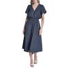 Womens Flutter Sleeve V-Neck Fit & Flare Maxi Dress