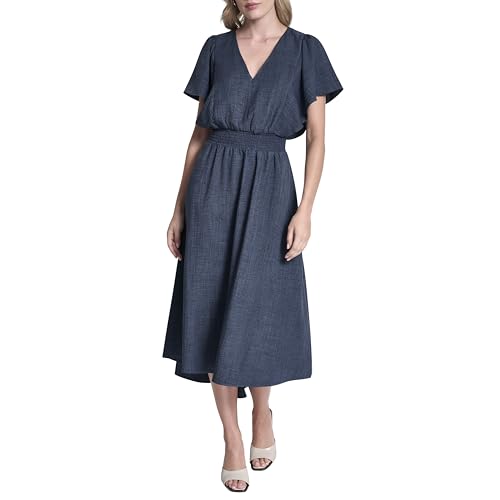Womens Flutter Sleeve V-Neck Fit & Flare Maxi Dress