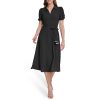 Womens Short Sleeve Tie Fit & Flare Midi Dress
