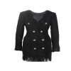 Women's Tassel Shift Dress – V-Neck Metallic Button, Black White Event Gown