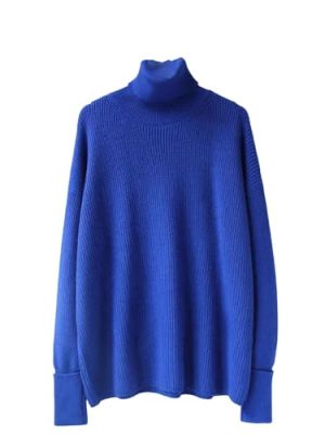 Womens Oversized Turtleneck Sweater Fall Winter Loose Fit Pullover Tops Blue Orange