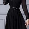 Women Embroidered Lapel Shirt Dress Lace-Up Long Sleeve Midi Dress