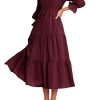 Women Casual Long Sleeve Crew Neck Fall Dress Bohemian Relaxed Fit Floral Flowy Maxi Dresses Tiered Cocktail Dress