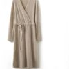 Women's Wool Knit Dress Warm V Neck Long Sleeve Casual Sweater Dress for Fall Winter