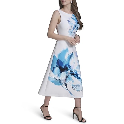 Womens Sleeveless Boat Neck Scuba Dress