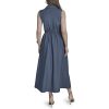 Womens Sleeveless Collared V-Neck Faux Denim Dress