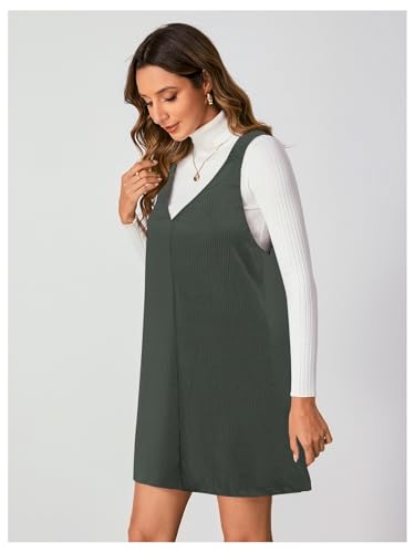 Women V Neck Corduroy Overall Dress 2025 Fall Mini Pinafore Jumper Dress