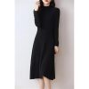 Women's Half-Mock Neck Slim-Fit A-Line Wool Knit Dress Perfect for Fall and Winter