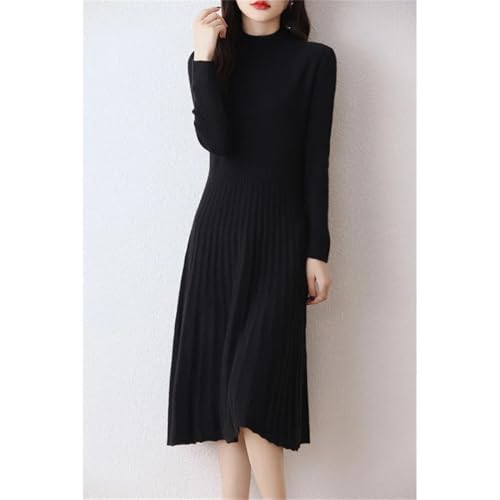 Women's Half-Mock Neck Slim-Fit A-Line Wool Knit Dress Perfect for Fall and Winter