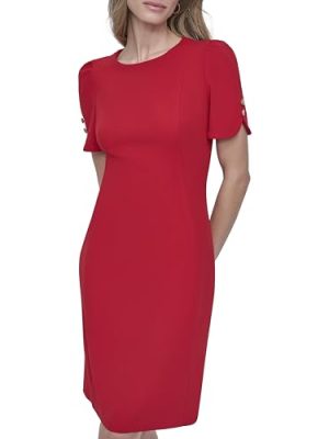 Women's Short Sleeve Jewel Neck Sheath Dress