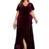 Women's Vintage Plus Size Ruffles Hemline Velvet Wedding Guest Dress 02041-DA