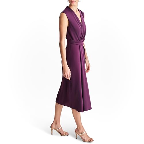 Women's Sleeveless Surplice Neck Front Slit Faux Wrap Midi Dress