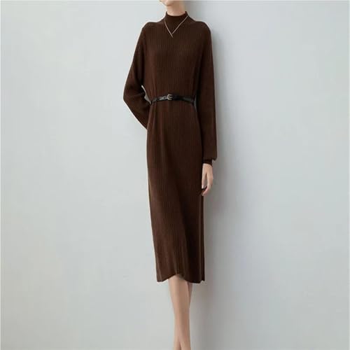 Women's Cashmere Knit Dress Half High Collar Slim Fit Loose Wool Sweater Dress