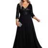 Women's Plus Size V-Neck Sparkle Sequins Chiffon 3/4 Sleevess Formal Dresses 0751-PZ