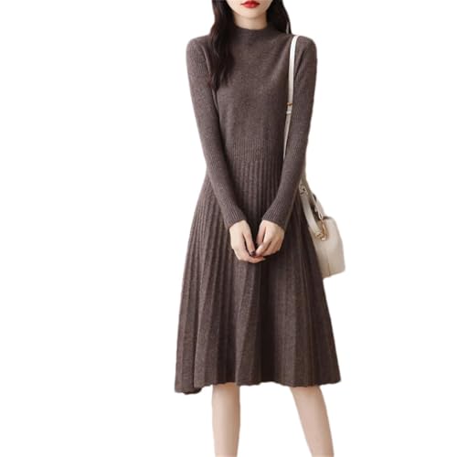 Women's Half-Mock Neck Slim-Fit A-Line Wool Knit Dress Perfect for Fall and Winter