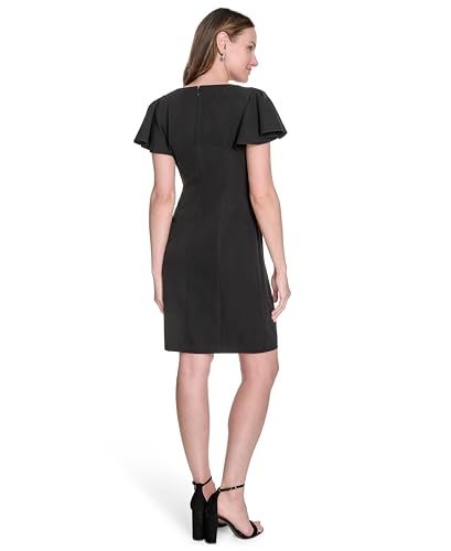 Women's Flounce Sleeve Side Drape Fully Lined Sheath Dress
