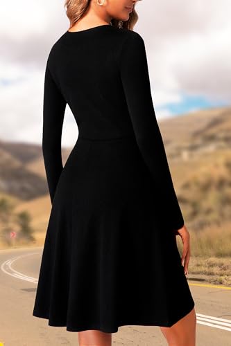 Fall Dresses for Women 2025 Long Sleeve Ribbed Knit A-Line Flowy Casual Wedding Guest Dresses Fashion Clothes