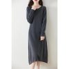 Women's Curled O Neck Wool Long Sleeve Temperament Commuting Knitted Dress for Fall Winter