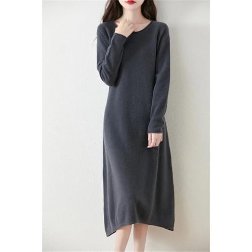 Women's Curled O Neck Wool Long Sleeve Temperament Commuting Knitted Dress for Fall Winter