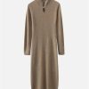 Women's Wool Button Stand Up Collar Split Knitted Bag Hip Dress for Fall Winter