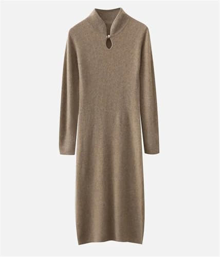 Women's Wool Button Stand Up Collar Split Knitted Bag Hip Dress for Fall Winter