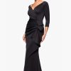 Women's Long 3/4 Sleeve V-Neck Side Ruched Gown (Reg and Petite)