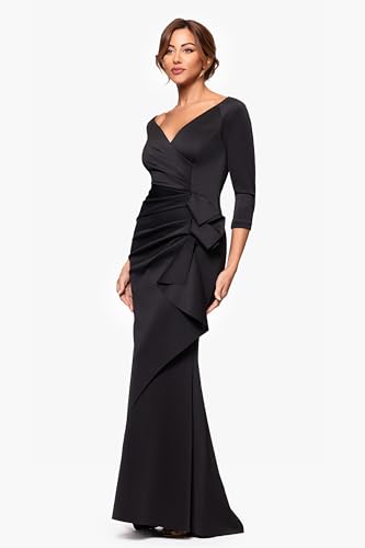 Women's Long 3/4 Sleeve V-Neck Side Ruched Gown (Reg and Petite)