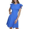 Women's Flutter Sleeve Scuba Crepe Jewel Neck Dress