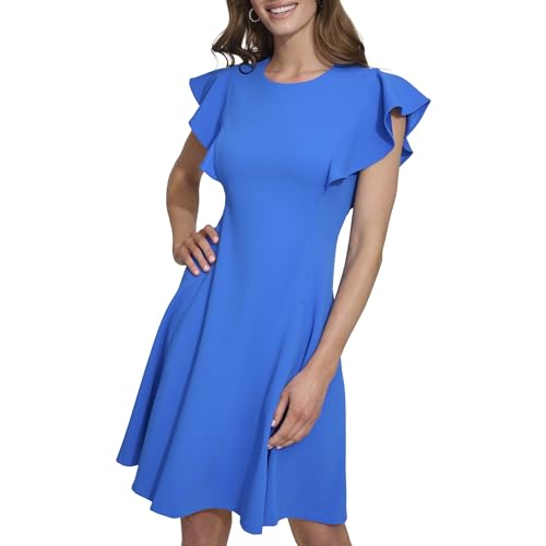 Women's Flutter Sleeve Scuba Crepe Jewel Neck Dress