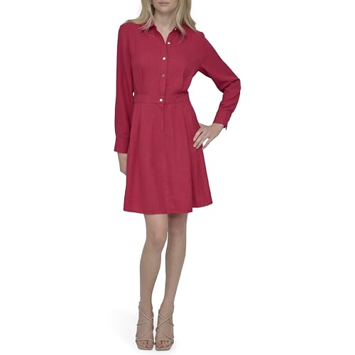 Women's Long Sleeve Collared Neck Button Front Mini Dress with Pockets