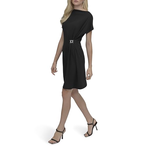 Women's Short Sleeve Buckle Mini Tunic Dress