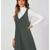 Women V Neck Corduroy Overall Dress 2025 Fall Mini Pinafore Jumper Dress