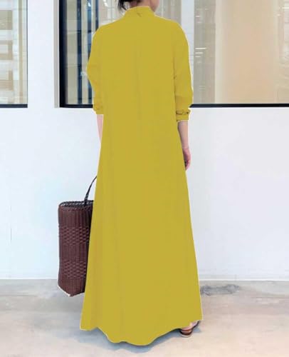 Women's Basic Loose Fit Long Sleeve Button Up Maxi Shirt Dress with Pockets