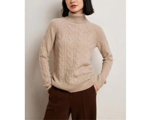 Women's Turtleneck Cable Knit 100 Percent Cashmere Pullover Fall Winter Thick Warm Classic