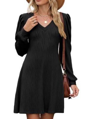 Fall Dresses for Women 2025 Knit V Neck Long Sleeve Sweater Dress A Line Casual Outfits