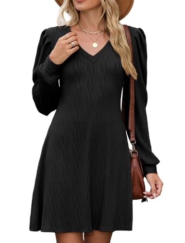 Fall Dresses for Women 2025 Knit V Neck Long Sleeve Sweater Dress A Line Casual Outfits