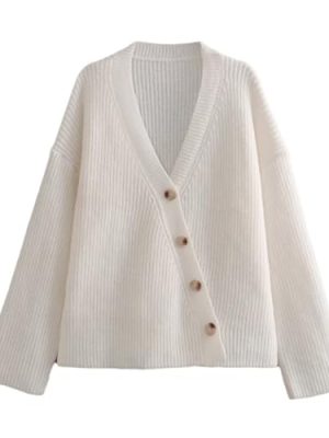 Fall and Winter Europe and The United States Women's V-Neck Lazy Loose Knit Jacket