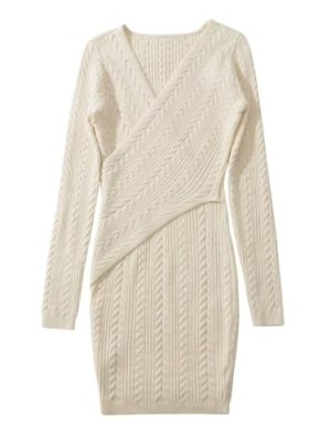 Fall and Winter Women's Sexy Tight V-Neck Wrap Hip Knit Dresses