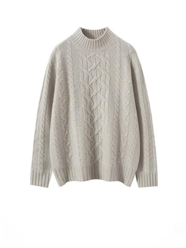 Women's Long Sleeve 100 Percent Cashmere Mock Neck Cable Knitting Pullover Fall Winter Thick Soft