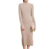 Women's Wool Mid Length Half High Collar Waist Knitted Warm Wrap Hip One Step Dress for Fall Winter