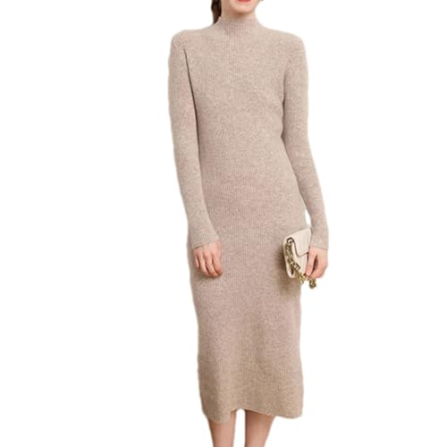 Women's Wool Mid Length Half High Collar Waist Knitted Warm Wrap Hip One Step Dress for Fall Winter