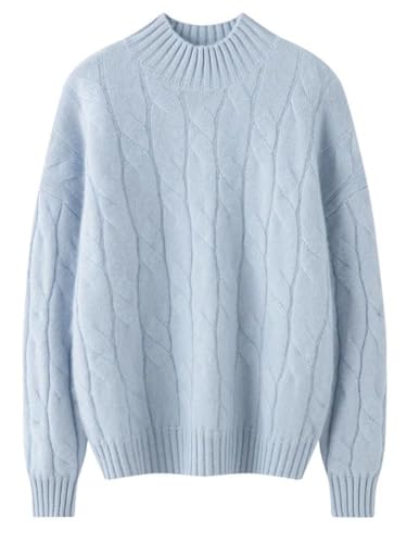 Women's Cable Knit 100 Percent Cashmere Mock Neck Pullover Casual Fall Winter Thick Soft Warm Sweater