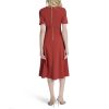 Women's Short Sleeve Jewel Neck Scuba Crepe Flounce Hem Midi Dress