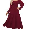 Womens Casual Fall Dress Puff Long Sleeve Square Neck A Line Flowy Long Dresses