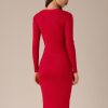 Women's Sweater Dress Ribbed Knit V Neck Long Sleeve Bodycon Slim Fitted Elegant Fall Midi Dress