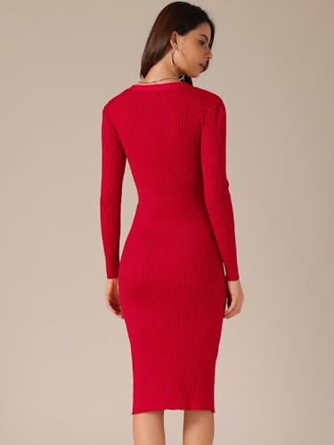 Women's Sweater Dress Ribbed Knit V Neck Long Sleeve Bodycon Slim Fitted Elegant Fall Midi Dress